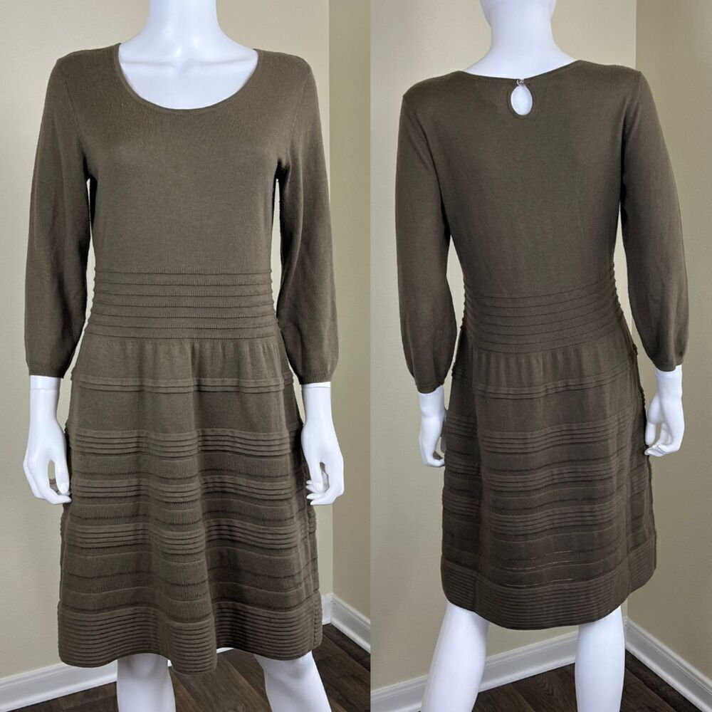 Sundance Women's Size M Sculptured Delight Silk Cotton Sweater Midi Dress Ruffle
